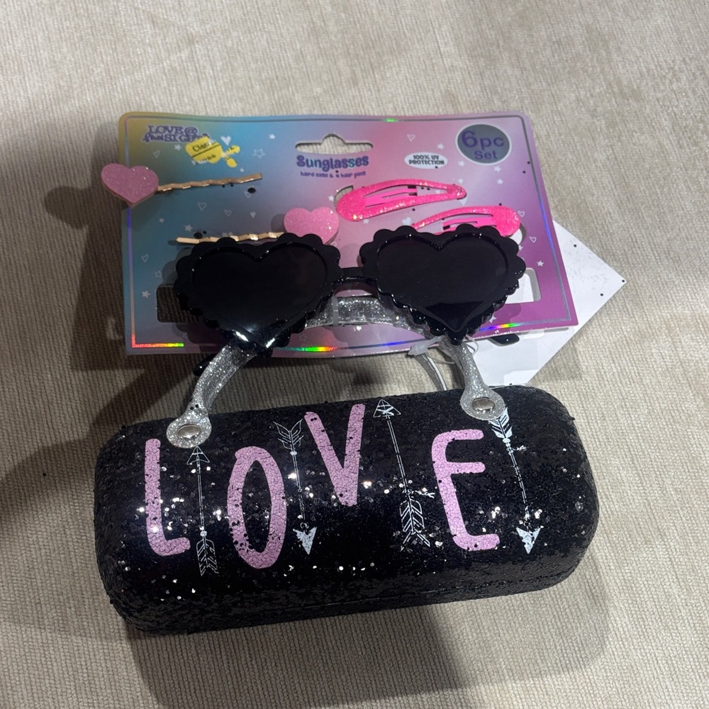 LOVE sunglasses, hard case, & 4 hair pins